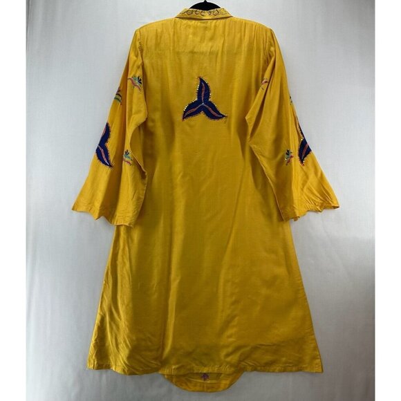 India Home Textile Dress Womens Sz M Golden Yellow Long Sleeve Lined Embroidered - Picture 2 of 12